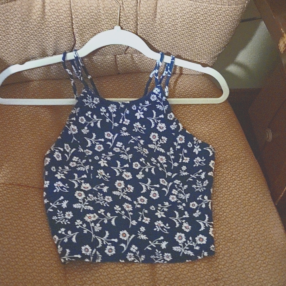 Women's S Hollister Blue Floral halter crop top